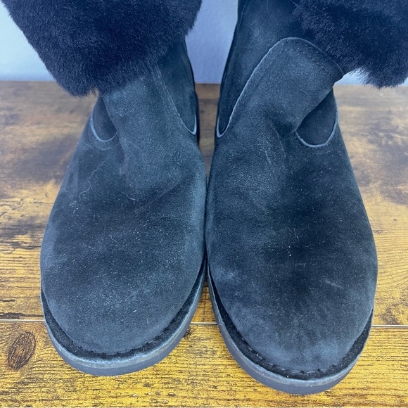 UGG Australia Suede Faux Fur Rollover Boots Women 9 Black Slip On Casual - Picture 5 of 9